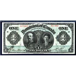 Dominion of Canada, $1, Green Line Over Signature, 1911 Issue Banknote.
