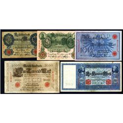 Reichsbanknote, 1908 Issue, Set of 5 Notes