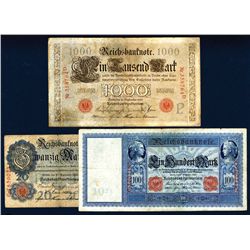 Reichsbanknote, 1909 Issue, Set of 3 Notes