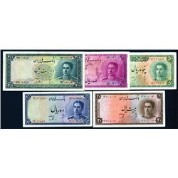 Bank Melli Iran, (1951) Issue, Group of 5 Issued Banknotes