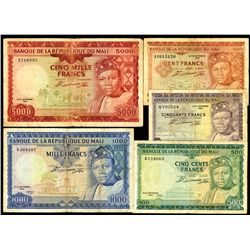 Banque De La Republique Du Mali, Second 1960 (1967) Issue Set of 5 Notes.