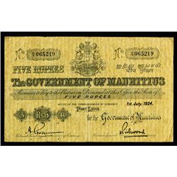 Government of Mauritius, 1924 Issue Banknote.