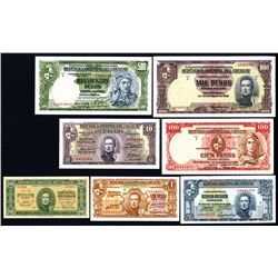 Republica Oriental del Uruguay, 1939 Issue, Group of 7 Issued Banknotes