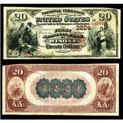 Winona, Minnesota, First National Bank of Winona, Ch# 3224, $20 1882 Brown Back.