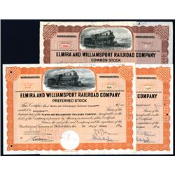 Elmira and Williamsport Railroad Co, 1952 & 1954, Issued Stock Certificate Trio.