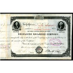 Engelside Railroad Co, 1892, Issued Stock Certificate, S/N 3.