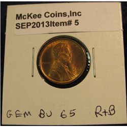 5. 1909 P Lincoln Cent. Gem BU 65. Red & brown.
