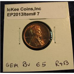 7. 1917 P Lincoln Cent. Gem BU 65. Red & brown.