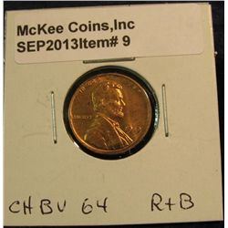 9. 1919 D Lincoln Cent. Choice BU 64. Red & brown.