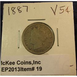 19. 1887 Liberty Nickel. VG-8.