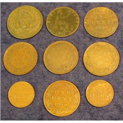 34. 1875 Great Britain Half Penny; 1844 Bank of Montreal Half Penny Token F-12; Canada Large Cents: 