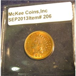 206. 1901 U.S. Indian Head Cent. Mostly Red Unc.