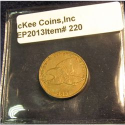 220. 1857 U.S. Flying Eagle Cent. EF 40. Some rim ticks.