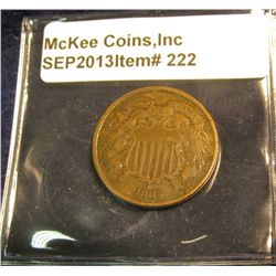 222. 1865 U.S. Civil War Era Two Cent Piece. F-12.