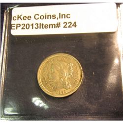 224. 1865 U.S. Civil War Era Three Cent Nickel. AU 50.