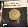 Image 1 : 226. 1867 U.S. Shield Nickel. VF 30. Partially filled die near the date. Scarce Mint error.
