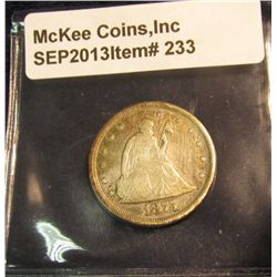 233. 1875 S U.S. Twenty Cent Piece. VF 20. Scarce this nice!