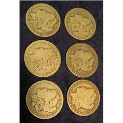 1509. 1886 O, 91P, 99 O, 1900 O, 01 O, & 21 S U.S. Silver Dollars. All AG-3.