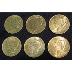 1513. (6) 1922-23 U.S. Peace Silver Dollars. AU 50-55.