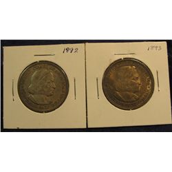 1528.  1892 & 93 Columbian Exposition U.S. Commemorative Silver Half Dollars. EF-AU.