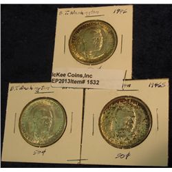 1532. 1946 P, D, & S Booker T. Washington Commemorative Half Dollar Set. All original toned Brillian