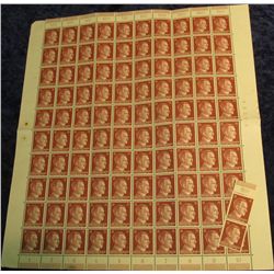 1545. (100) Nazi Germany 15 Pfennig Unused Postage Stamps depicting Adolph Hitler.