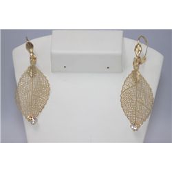 14K GOLD PLATED LEAF AND CZ EARRINGS