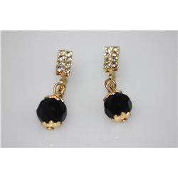 14K GOLD PLATED CZ BLACK EARRING