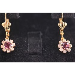 14K GOLD PLATED WHITE AND PURPLE CZ EARRINGS