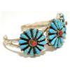 Image 2 : Old Pawn Zuni Coral & Turquoise Sterling Silver Cuff Bracelet - Robert Eustace