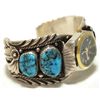 Image 2 : Old Pawn Navajo Turquoise Sterling Silver Cuff Bracelet Women's Watch - VV?
