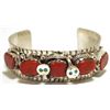 Image 1 : Zuni Coral Sterling Silver Snake with Turquoise Eyes Cuff Bracelet - Effie Calavaza