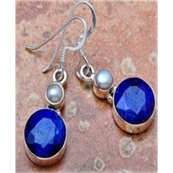 3.40g Earring of Sapphire and Pearl Sterling Silver