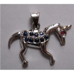 3.880g Horse Shape Pendant of Sapphire and Ruby Sterling Silver