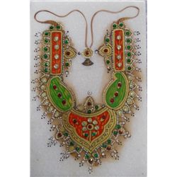 Handmade Painting of Necklace on the Plate of Marble Stone