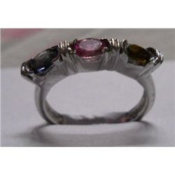 3.510g Ring of Three Colour Tourmaline in Silver