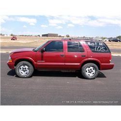 2003 Chevrolet Blazer, 4WD, 124,081 Miles VIN: 1GNDT13X93K174060 SUV, 4WD, V6, 4.3L Title # 03195134