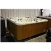 Image 1 : 92" X 92" CAL SPAS COLEMAN SERIES HOT TUB WITH EL DORADO INTERIOR AND TEAK CABINET.