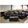 Image 1 : 4 PIECE BROWN STUDDED LEATHER CORNER SECTIONAL WITH OTTOMAN