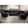 Image 1 : 3 PIECE WINE STUDDED LEATHER RECLINING SOFA , LOVESEAT AND CHAIR
