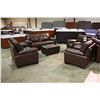 Image 1 : 5 PIECE BROWN LEATHER SOFA, LOVESEAT, TWO CHAIRS AND OTTOMAN