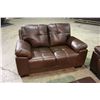 Image 3 : 5 PIECE BROWN LEATHER SOFA, LOVESEAT, TWO CHAIRS AND OTTOMAN