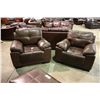 Image 4 : 5 PIECE BROWN LEATHER SOFA, LOVESEAT, TWO CHAIRS AND OTTOMAN