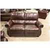 Image 2 : 2 PIECE BROWN STUDDED LEATHER LOVESEAT AND CHAIR