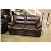 Image 4 : 5 PIECE MODERN BROWN LEATHER SOFA, TWO LOVESEATS, CHAIR AND OTTOMAN