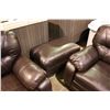Image 6 : 5 PIECE MODERN BROWN LEATHER SOFA, TWO LOVESEATS, CHAIR AND OTTOMAN