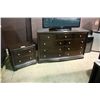 Image 1 : WALNUT 9 DRAWER DRESSER WITH NIGHT STAND AND MIRROR