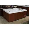 Image 1 : 82" X 62" CAL SPAS ESCAPE SERIES HOT TUB WITH SAHARA INTERIOR AND MAHOGANY CABINET.