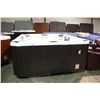 Image 1 : 92" X 92" CAL SPAS PLATINUM SERIES HOT TUB WITH STERLING SILVER INTERIOR AND GREY MIST CABINET.