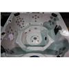 Image 2 : 92" X 92" CAL SPAS ESCAPE SERIES LOUNGER HOT TUB WITH SAHARA INTERIOR AND MAHOGANY CABINET.